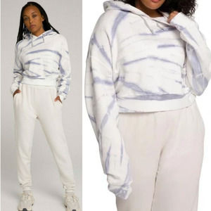 Good American Cropped & Cool Tie Dye Hoodie Lilac White Size 5 XXL NWT Cozy